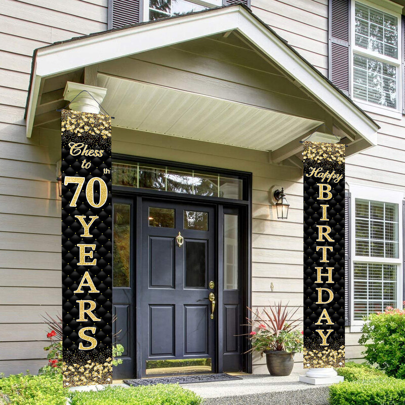 Fekete arany születésnapi dekorációs ajtószalag Boldog születésnapi parti kellékek dekoráció 18. 30. születésnapi parti kellékek dekoráció kültéri kellékek