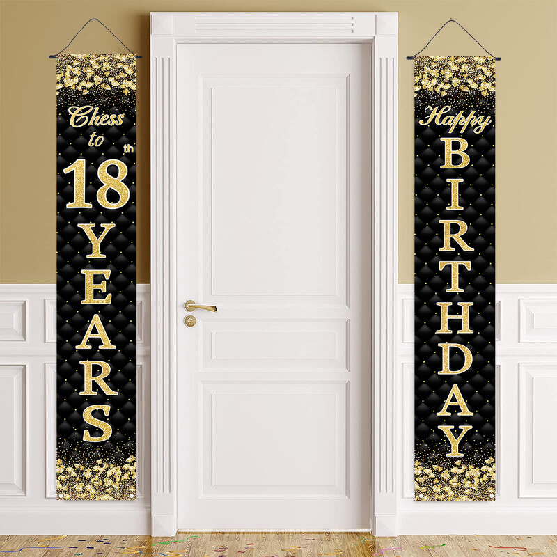 Fekete arany születésnapi dekorációs ajtószalag Boldog születésnapi parti kellékek dekoráció 18. 30. születésnapi parti kellékek dekoráció kültéri kellékek