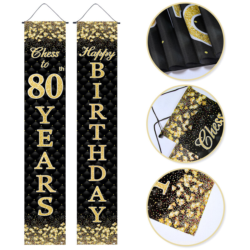 Fekete arany születésnapi dekorációs ajtószalag Boldog születésnapi parti kellékek dekoráció 18. 30. születésnapi parti kellékek dekoráció kültéri kellékek
