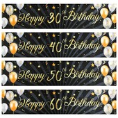 Fekete arany Boldog születésnapot zászló zászló Felnőtt 30. 40. 50. 60. születésnapi parti dekorációs kellékek sármányozási évforduló