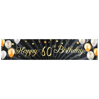 Fekete arany Boldog születésnapot zászló zászló Felnőtt 30. 40. 50. 60. születésnapi parti dekorációs kellékek sármányozási évforduló
