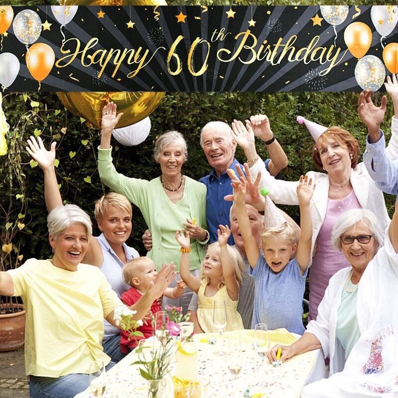 Fekete arany Boldog születésnapot zászló zászló Felnőtt 30. 40. 50. 60. születésnapi parti dekorációs kellékek sármányozási évforduló