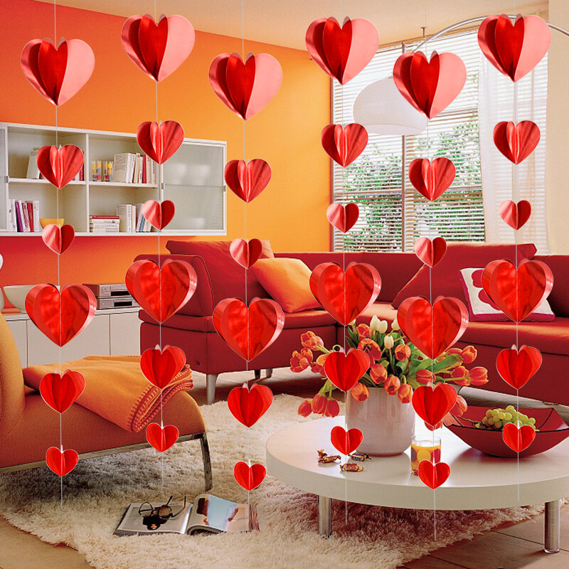 1,8 m 3D piros szív szalagfüzér Valentin-napi arany szív függő díszek Streamer szalaghirdetés Esküvői menyasszonyi zuhany party dekoráció