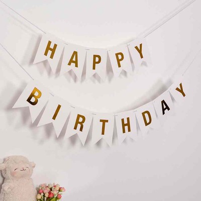 Boldog születésnapot angolul, aranyozott fecskefarkú zászló dekoráció zászlós parti kellékek