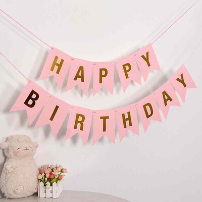 Boldog születésnapot angolul, aranyozott fecskefarkú zászló dekoráció zászlós parti kellékek