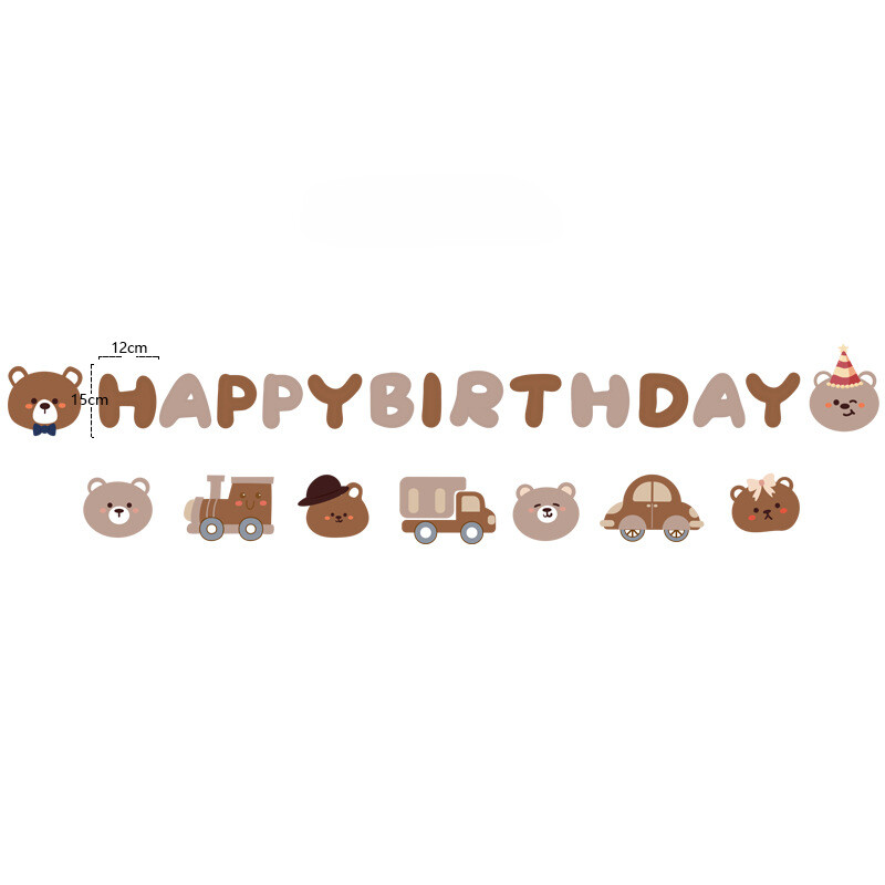Vintage barna rajzfilm Kis Medve Boldog Születésnapot Levél Banner Autós Medve Születésnapi Party dekoráció Gyerekek Baby Shower Party Függő Zászló