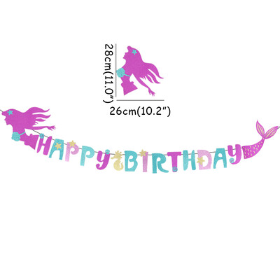 Mermaid téma Boldog születésnapot zászló Kis sellő parti dekoráció lányoknak Under the Sea Party dekoráció baba zuhany kellékek