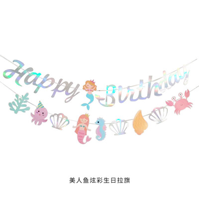 Mermaid téma Boldog születésnapot zászló Kis sellő parti dekoráció lányoknak Under the Sea Party dekoráció baba zuhany kellékek