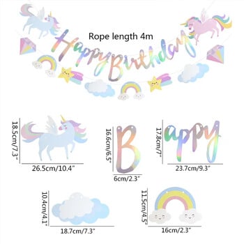 Θέμα Cartoon Rainbow Cloud Unicorn Happy Birthday Banner Wall Hanging Garland for Kids Birthday Baby Shower Party Διακοσμήσεις