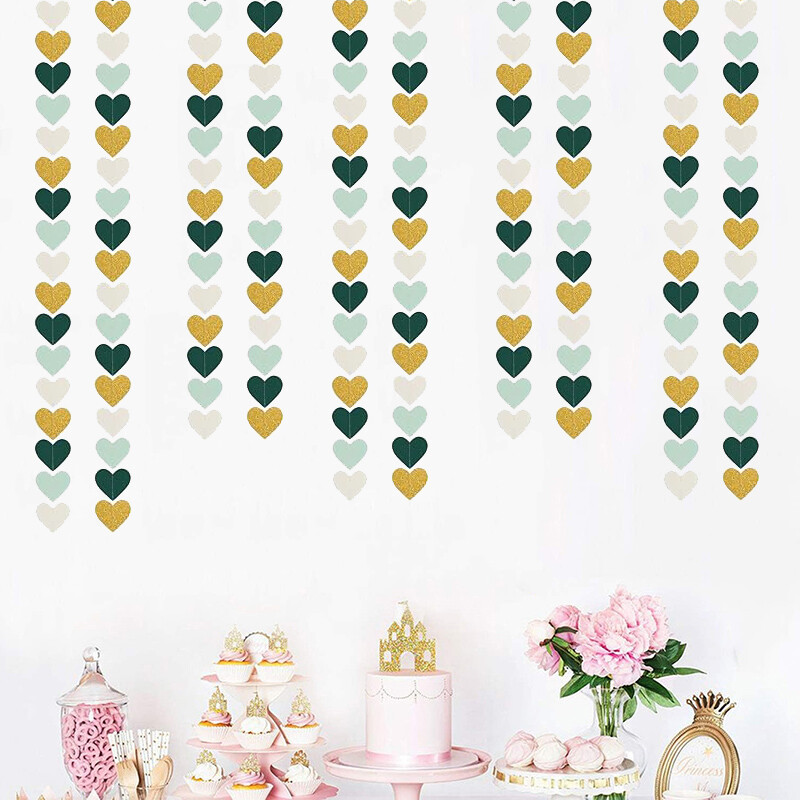 Ghirlande de flori aurii, verzi și albe de 8 metri, bannere decorative suspendate pentru nuntă, decorațiuni pentru petrecerea de logodnă de naștere