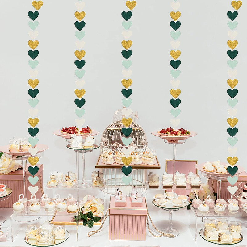 Ghirlande de flori aurii, verzi și albe de 8 metri, bannere decorative suspendate pentru nuntă, decorațiuni pentru petrecerea de logodnă de naștere