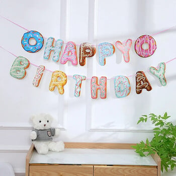 Γενέθλια Donuts Cake Banner Happy Decoration Τραπεζαρία Τούρτα Διακόσμηση Φεστιβάλ Γιορτή Friends Birthday Flag Στολίδι