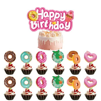 Γενέθλια Donuts Cake Banner Happy Decoration Τραπεζαρία Τούρτα Διακόσμηση Φεστιβάλ Γιορτή Friends Birthday Flag Στολίδι