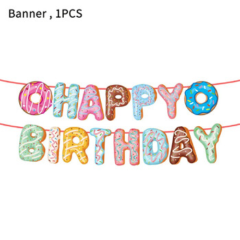 Γενέθλια Donuts Cake Banner Happy Decoration Τραπεζαρία Τούρτα Διακόσμηση Φεστιβάλ Γιορτή Friends Birthday Flag Στολίδι