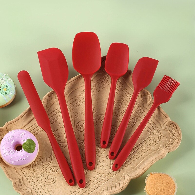 Set de 6 spatule din silicon, dintr-o singură bucată, antiaderente, rezistente la căldură până la 600°F Ustensile de bucătărie Racletă din silicon Gătit Coacere