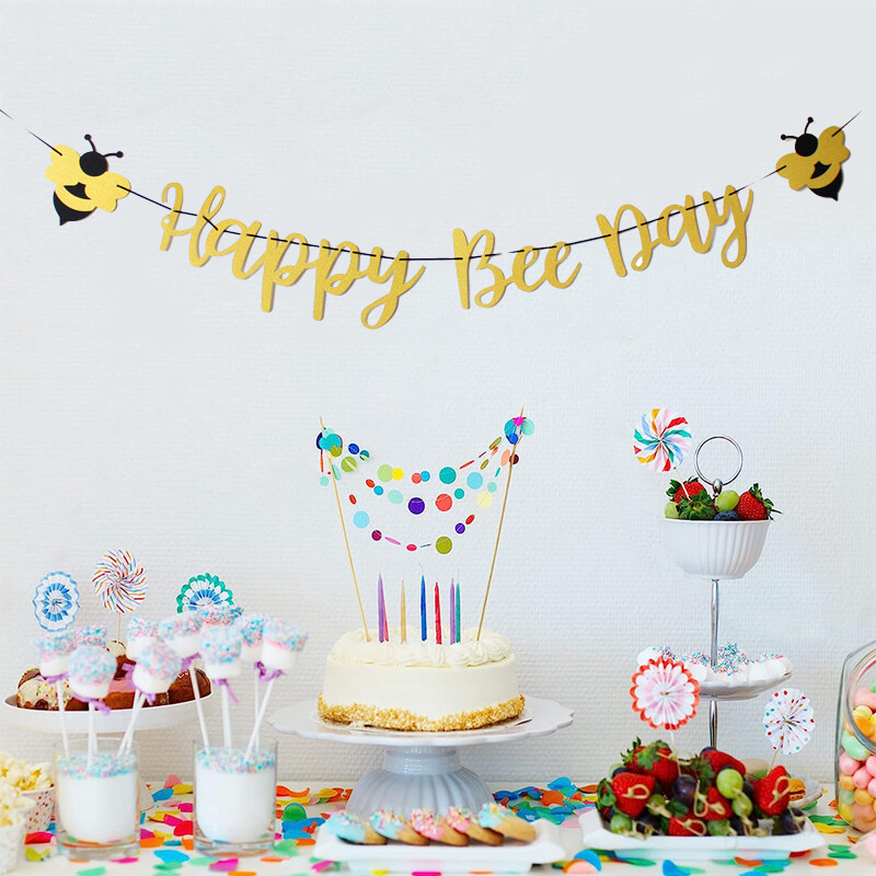 Happy Bee Day Banner a Honey Bee születésnapi babaváróhoz