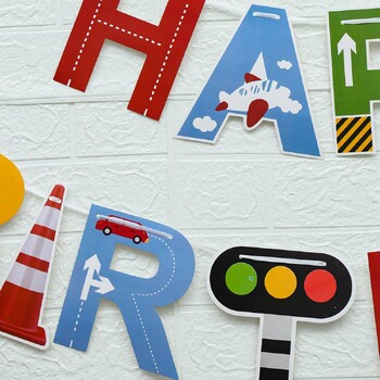 Самолет Автомобил Транспорт Банер за рожден ден Картичка за торта Creative Car Plane Birthday Cake Decor Party Banner Decor Kids Boy Baby Shower