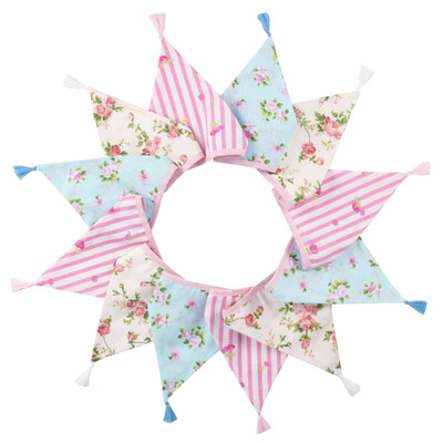 3,2 M Vintage virágos szövet sármány 12 zászlós zászló bojttal Esküvői party dekorációs szalaghirdetés otthoni babaváró karneváli füzér