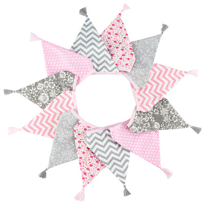 3,2 M Vintage virágos szövet sármány 12 zászlós zászló bojttal Esküvői party dekorációs szalaghirdetés otthoni babaváró karneváli füzér