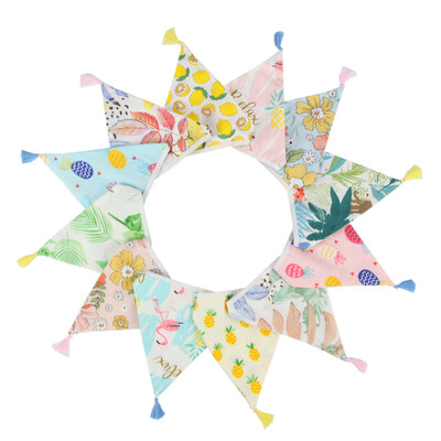 3,2 M Vintage virágos szövet sármány 12 zászlós zászló bojttal Esküvői party dekorációs szalaghirdetés otthoni babaváró karneváli füzér