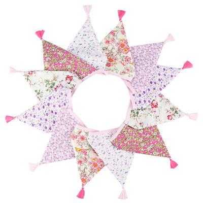 3,2 M Vintage virágos szövet sármány 12 zászlós zászló bojttal Esküvői party dekorációs szalaghirdetés otthoni babaváró karneváli füzér