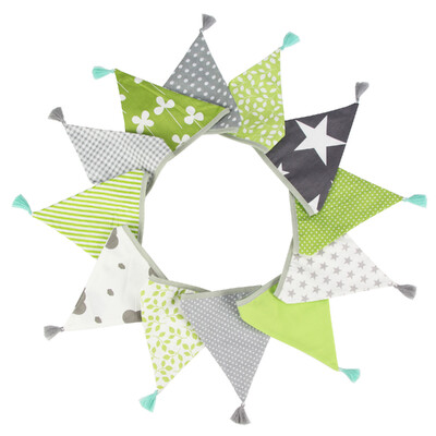 3,2 M Vintage virágos szövet sármány 12 zászlós zászló bojttal Esküvői party dekorációs szalaghirdetés otthoni babaváró karneváli füzér