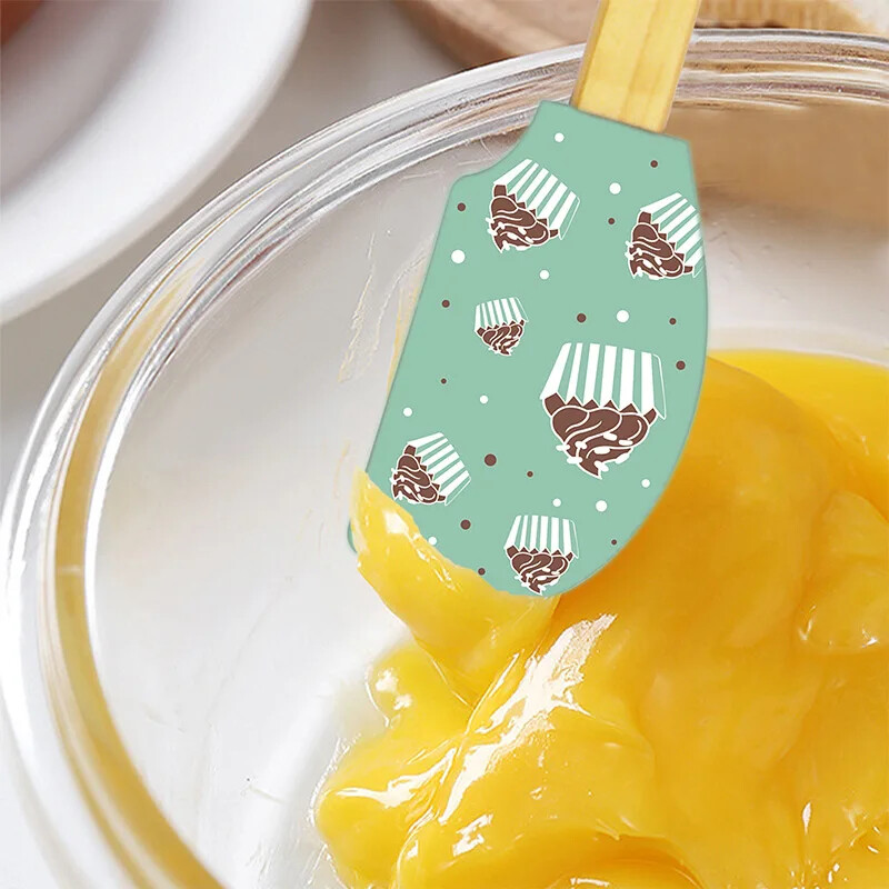 2db/szett Nyomtatott mintás szilikon krémspatula tapadásmentes konyhai csokoládé tészta turmixgép vajas sütemény étel sütés kaparós keverő