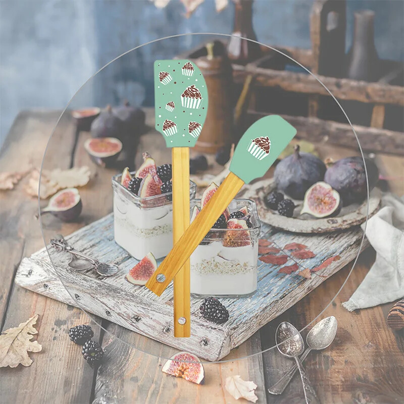 2db/szett Nyomtatott mintás szilikon krémspatula tapadásmentes konyhai csokoládé tészta turmixgép vajas sütemény étel sütés kaparós keverő