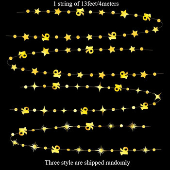 Златен номер 16 Кръгли точки Блестящи звездни гирлянди Банер Декорации за фон за момичета Момчета Парти за годишнина от 16-ия рожден ден