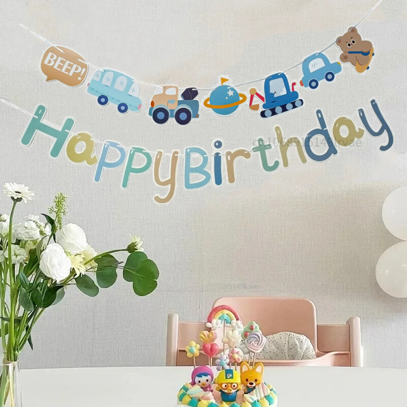 Kék Autó Közlekedési Mérnöki Autó Gyerek Születésnapi Party Hangulat Dekoráció Banner Függő Díszek Babazuhany