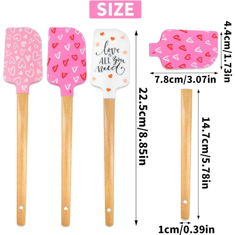 3 csomag szilikon spatula fa fogantyúval Hőálló sütőlapát rózsaszín szatén szalag masnikkal sütéshez főzéshez
