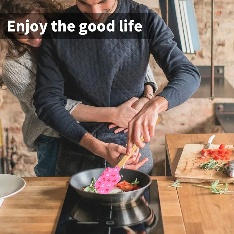 3 csomag szilikon spatula fa fogantyúval Hőálló sütőlapát rózsaszín szatén szalag masnikkal sütéshez főzéshez