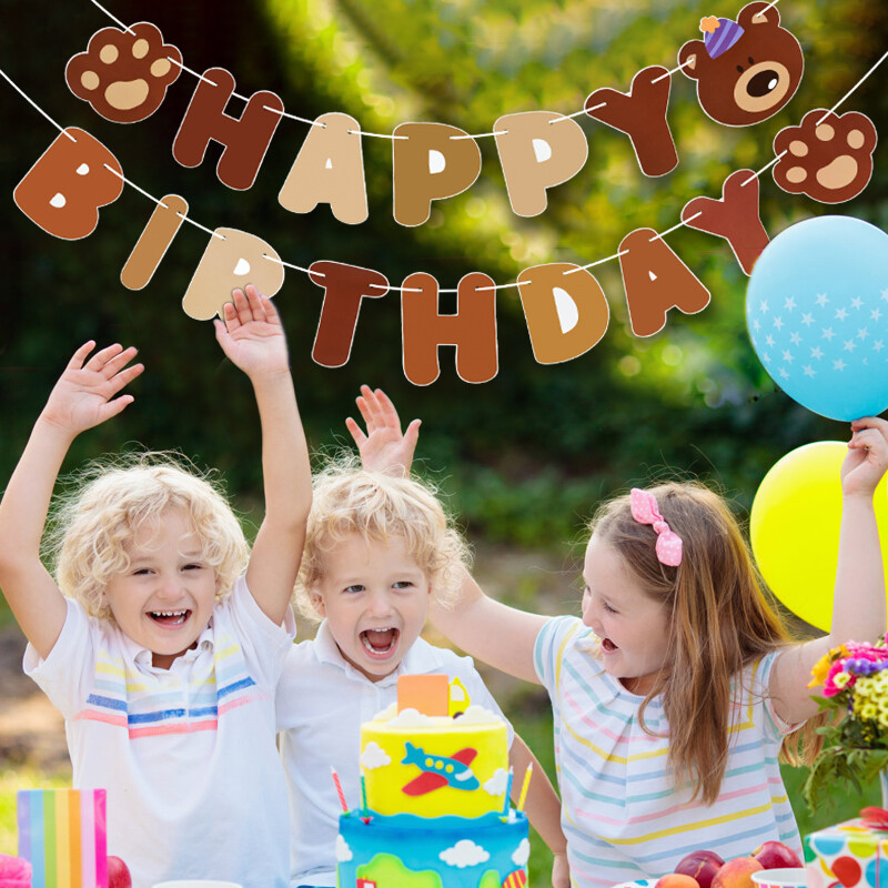 Medve Boldog Születésnapot Banner Aranyos Papír Születésnapi Sármány Lógó Garland gyerekeknek Babazuhany 1. Első születésnapi Dekoráció