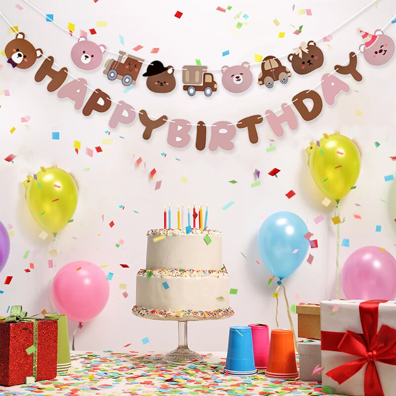 Medve Boldog Születésnapot Banner Aranyos Papír Születésnapi Sármány Lógó Garland gyerekeknek Babazuhany 1. Első születésnapi Dekoráció