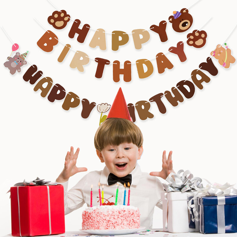 Medve Boldog Születésnapot Banner Aranyos Papír Születésnapi Sármány Lógó Garland gyerekeknek Babazuhany 1. Első születésnapi Dekoráció