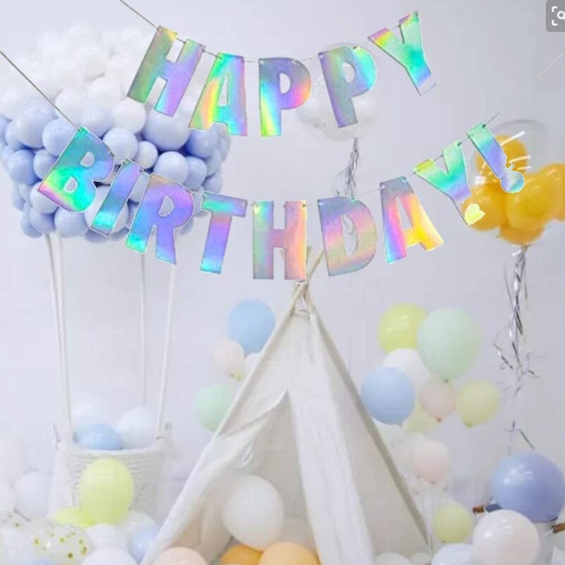 Ολογραφικό ιριδίζον μονόκερος με θέμα Χρόνια πολλά Πανό Κρεμαστές γιρλάντες με κορδόνι για παιδιά Διακοσμήσεις γενεθλίων ενηλίκων