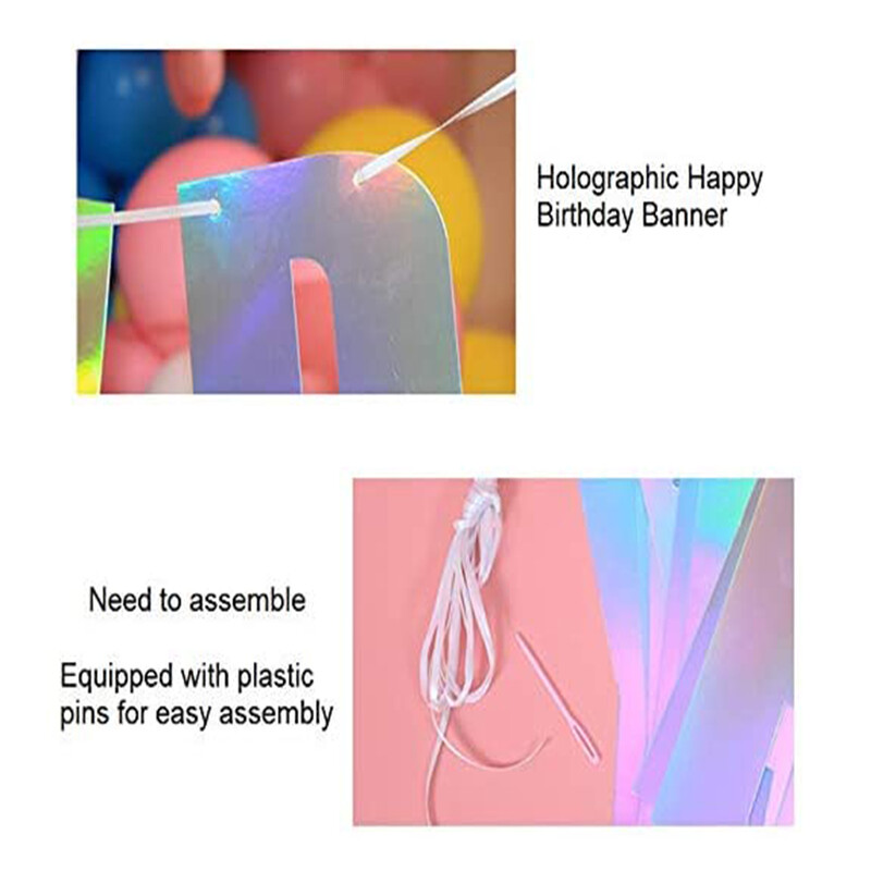 Ολογραφικό ιριδίζον μονόκερος με θέμα Χρόνια πολλά Πανό Κρεμαστές γιρλάντες με κορδόνι για παιδιά Διακοσμήσεις γενεθλίων ενηλίκων