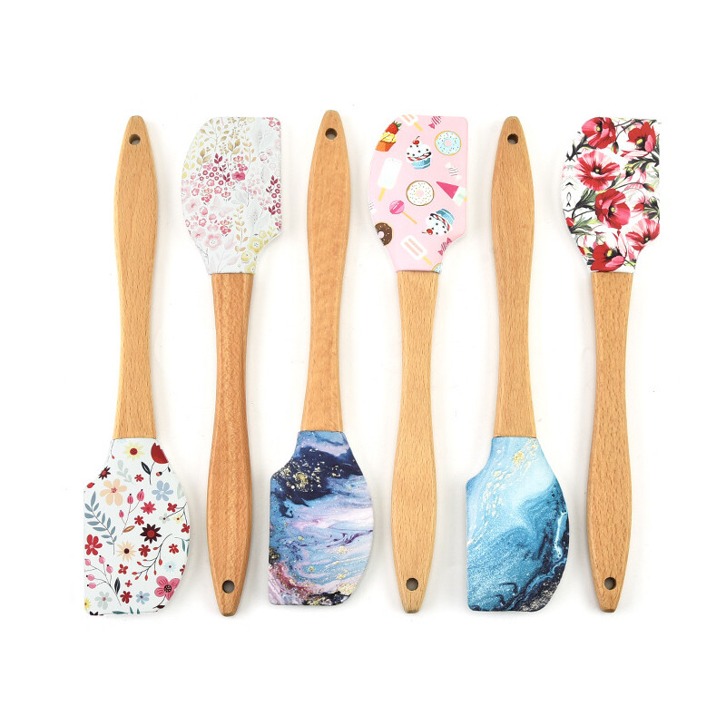 Spatulă de patiserie din silicon moale pentru prăjituri cu mâner din lemn Racletă pentru copt cremă antiaderentă unt aluat instrumente de amestecare blendere de bucătărie