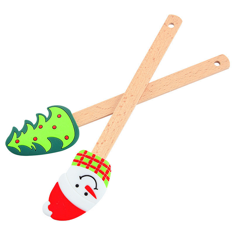 Ziemassvētku eglītes krēmveida konditorejas izstrādājumu blenderis silikona kūku mikseris lāpstiņa koka rokturis Ziemassvētku vecītis sniegavīrs sviesta skrāpis virtuves sīkrīki