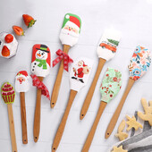 Spatulă pentru cremă de silicon de Crăciun Mâner din lemn Mixer pentru prăjituri cu fondant Răzuitoare Plăcinte antiaderente Blendere cu făină și produse de patiserie Gadget de bucătărie