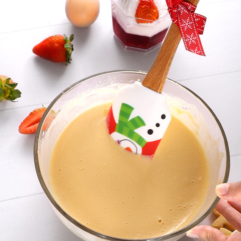 Spatulă pentru cremă de silicon de Crăciun Mâner din lemn Mixer pentru prăjituri cu fondant Răzuitoare Plăcinte antiaderente Blendere cu făină și produse de patiserie Gadget de bucătărie