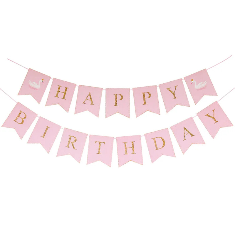 Fehér Rózsaszín Boldog Születésnapot Banner Díszek Babazuhany Karton Hattyú hercegnő születésnapi buli Sármány függő fali dekoráció