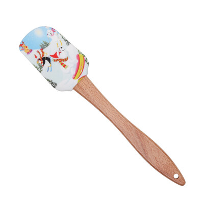 Karácsonyi szilikon spatula rajzfilmnyomtatás Mikulás mézeskalács ember spatula fa nyelű sütőkellék karácsonyi ajándékokhoz