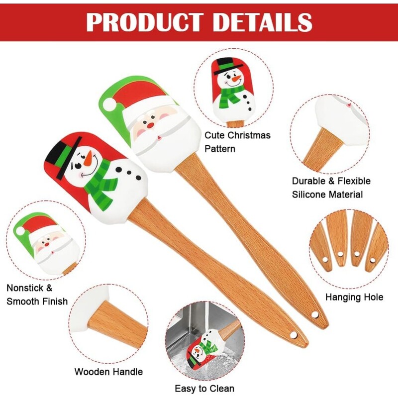 Karácsonyi szilikon spatula rajzfilmnyomtatás Mikulás mézeskalács ember spatula fa nyelű sütőkellék karácsonyi ajándékokhoz