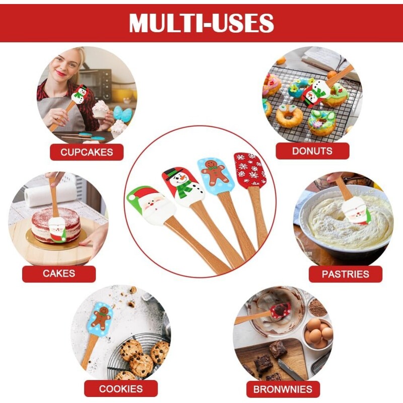 Karácsonyi szilikon spatula rajzfilmnyomtatás Mikulás mézeskalács ember spatula fa nyelű sütőkellék karácsonyi ajándékokhoz