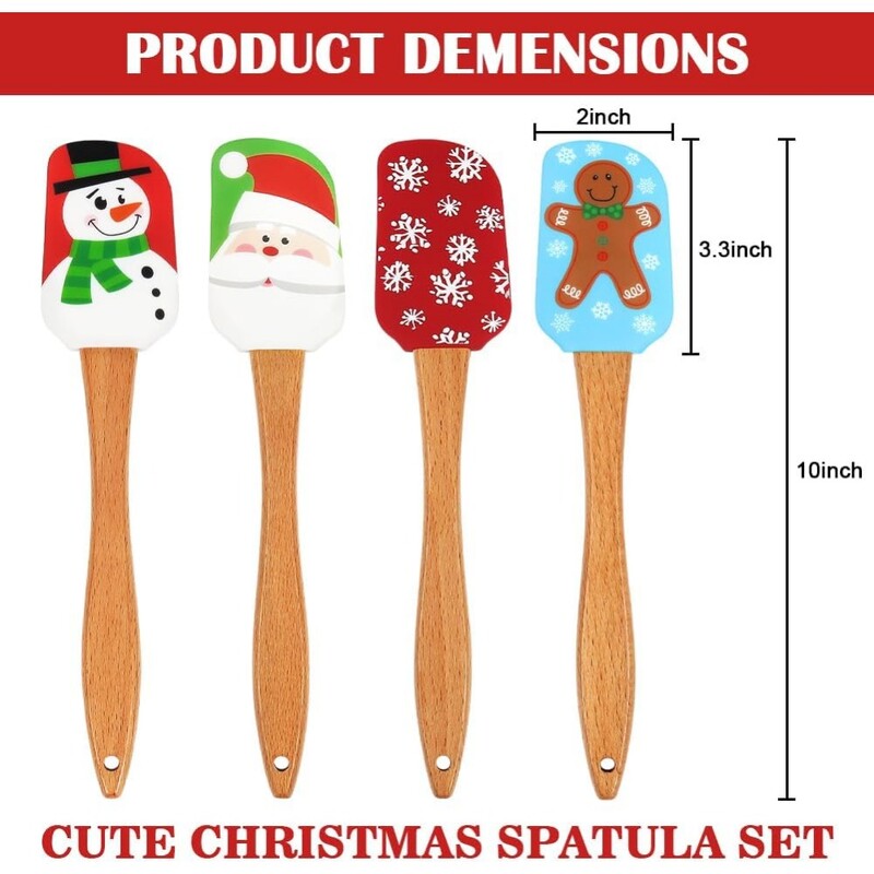 Karácsonyi szilikon spatula rajzfilmnyomtatás Mikulás mézeskalács ember spatula fa nyelű sütőkellék karácsonyi ajándékokhoz