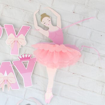 Μπαλαρίνα Ballet Girl Bunting Banner HAPPY BIRTHDAY με παπιγιόν και ντεκόρ στέμμα Διακοσμητικό πάρτι γιρλάντα για γενέθλια παιδί