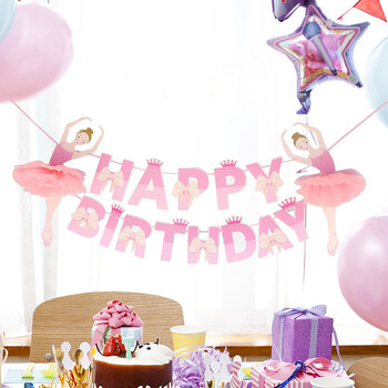 Μπαλαρίνα Ballet Girl Bunting Banner HAPPY BIRTHDAY με παπιγιόν και ντεκόρ στέμμα Διακοσμητικό πάρτι γιρλάντα για γενέθλια παιδί