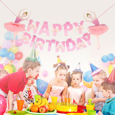 Balerina Ballet Girl Sármány szalaghirdetés BOLDOG SZÜLETÉSNAPOT Csíkcsomóval és Koronás dekorációval Sármányfüzér party dekoráció születésnapi gyerekeknek