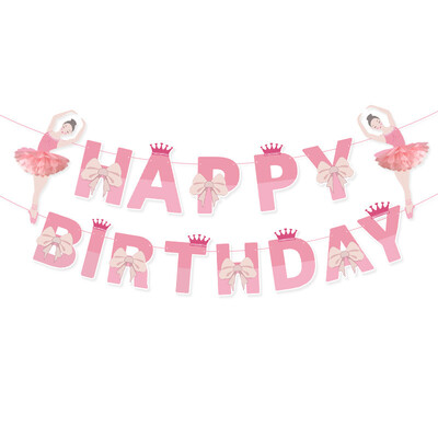 1 szett balerina lány BOLDOG SZÜLETÉSNAPOT Sármány szalagfüzér gyerekeknek Lány balett témája Születésnapi Baby Shower Party dekoráció